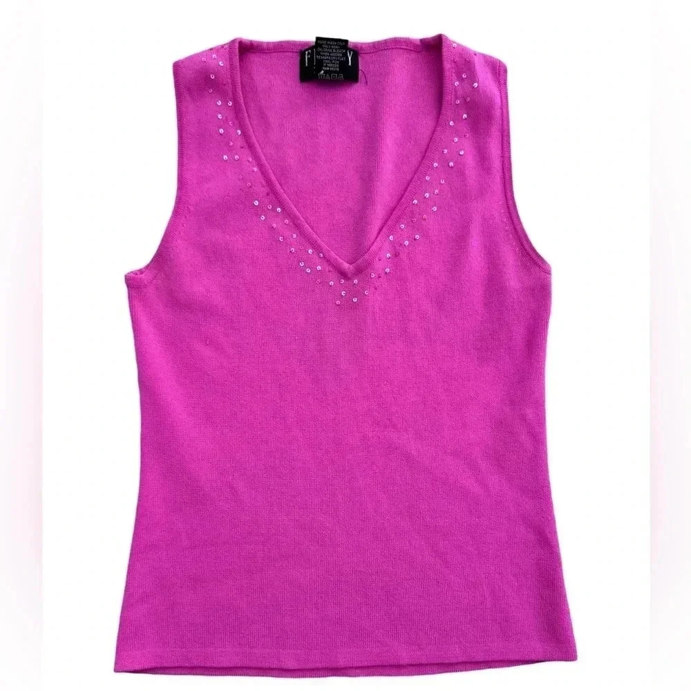 Vintage Pink Women's Sweater Tank Top Size Petite Small Top, Y2K
